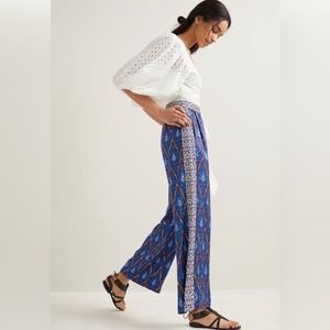 Anthropologie Blue Printed Wide Leg Pants Size Medium